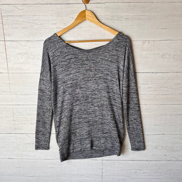 Athleta Top Womens Size XS Gray & Navy Pose Open T Back Draped Sweater Oversized - Picture 5 of 16